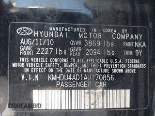 2010 Hyundai Elantra GLS z VIN KMHDU4AD1AU170856, wystawiony jako IAAI lot #42349714 z przebiegiem 160 598 mil mil oraz . Historia ofert i sprzedaży dostępna na DreamBid. Obrazek 9.