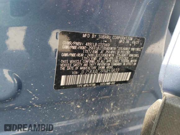 2023 Subaru Forester with VIN JF2SKAAC2PH459822, listed as a Copart auction lot 57629614 with 32,590 mi miles and Salvage title. Bid and sale history available at DreamBid. Image 12.