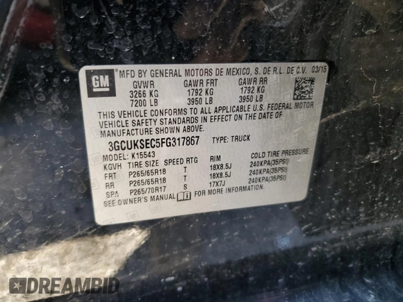 2015 Chevrolet Silverado 1500 LTZ with VIN 3GCUKSEC5FG317867, listed as a Copart auction lot 50951014 with 132,861 mi miles and Salvage Title. Bid and sale history available at carsss.com. Image 12.