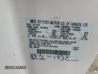 2004 Ford F-150 XL z VIN 2FTRX172X4CA49253, wystawiony jako Copart lot #63192915 z przebiegiem 372 644 mil mil oraz Szkoda całkowita • Salvage title. Historia ofert i sprzedaży dostępna na DreamBid. Obrazek 12.