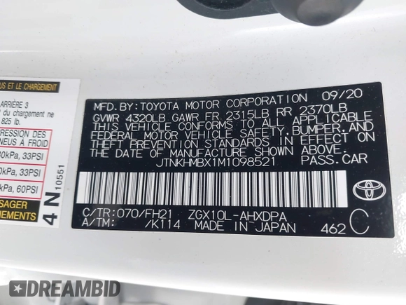 2021 Toyota C-HR LE with VIN JTNKHMBX1M1098521, listed as a IAAI auction lot 41539775 with 14,840 mi miles. Bid and sale history available at carsss.com. Image 9.