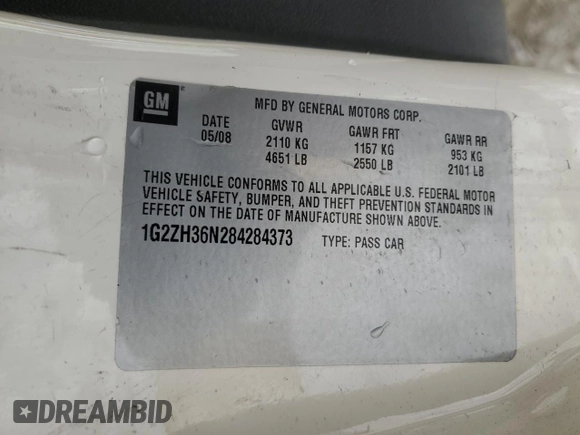 2008 Pontiac G6 GT with VIN 1G2ZH36N284284373, listed as a Copart auction lot 44408265 with 176,775 mi miles and Salvage Title. Bid and sale history available at carsss.com. Image 12.