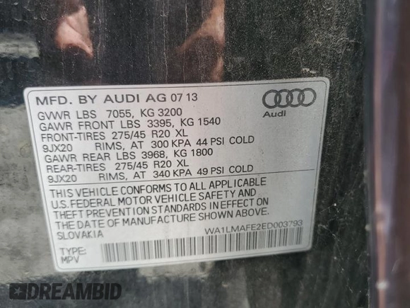 2014 Audi Q7 Premium Plus с VIN WA1LMAFE2ED003793, выставлен на аукционе Copart как лот 61477235 с пробегом 172 459 миль миль и Чистый • Clean title. История ставок и продаж доступна на DreamBid. Изображение 13.