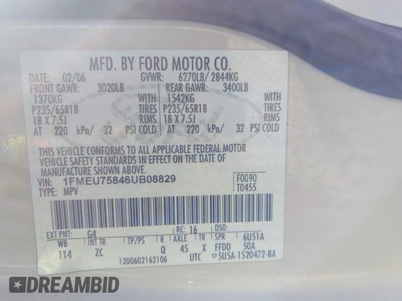 2006 Ford Explorer Limited with VIN 1FMEU75846UB08829, listed as a IAAI auction lot 41768223 with 278,818 mi miles and . Bid and sale history available at DreamBid. Image 9.