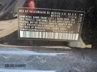 2017 Volkswagen GTI S z VIN 3VW547AU6HM026810, wystawiony jako Copart lot #56215205 z przebiegiem 66 486 mil mil oraz Szkoda całkowita • Salvage title. Historia ofert i sprzedaży dostępna na DreamBid. Obrazek 12.