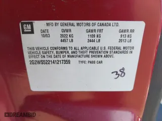 2004 Pontiac Grand Prix GT2 with VIN 2G2WS522141217359, listed as a IAAI auction lot 41677677 with 121,581 mi miles. Bid and sale history available at carsss.com. Image 9.