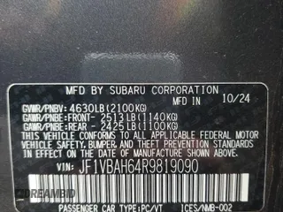 2024 Subaru WRX Premium with VIN JF1VBAH64R9819090, listed as a Copart auction lot 56002675 with 1,096 mi miles and Salvage title. Bid and sale history available at DreamBid. Image 12.