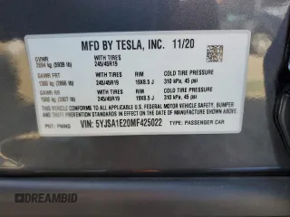 2021 Tesla Model S Long Range Plus with VIN 5YJSA1E20MF425022, listed as a Copart auction lot 46169645 with 16,786 mi miles and Salvage title. Bid and sale history available at DreamBid. Image 12.