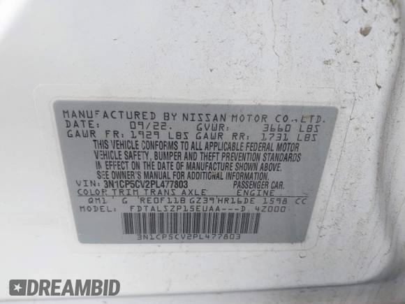 2023 Nissan Kicks SV with VIN 3N1CP5CV2PL477803, listed as a IAAI auction lot 42120711 with 88,795 mi miles and . Bid and sale history available at DreamBid. Image 9.