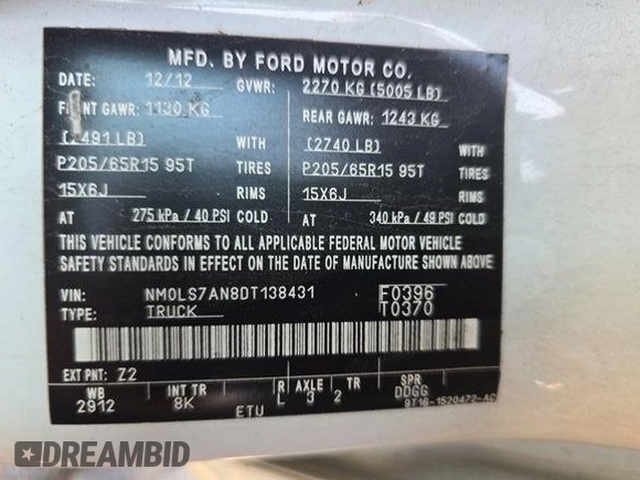 2013 Ford Transit Connect XL with VIN NM0LS7AN8DT138431, listed as a IAAI auction lot 42847724 with Not provided miles and . Bid and sale history available at DreamBid. Image 6.