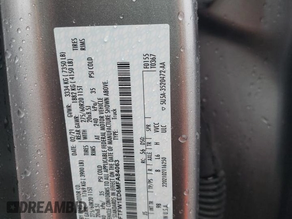 2021 Ford F-150 XL with VIN 1FTFW1ED6MFA84063, listed as a Copart auction lot 45989445 with Not Provided miles and Salvage Title. Bid and sale history available at carsss.com. Image 12.