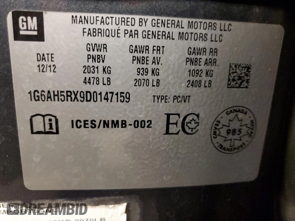 2013 Cadillac ATS Luxury with VIN 1G6AH5RX9D0147159, listed as a Copart auction lot 87047914 with 146,650 mi miles and Salvage Title. Bid and sale history available at DreamBid. Image 15.