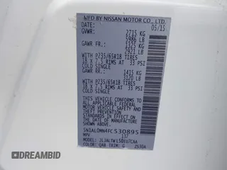 2015 Infiniti QX60 with VIN 5N1AL0MN4FC530895, listed as a IAAI auction lot 41410685 with 89,927 mi miles. Bid and sale history available at carsss.com. Image 9.