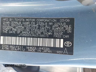 2006 Toyota Prius with VIN JTDKB20UX63168673, listed as a IAAI auction lot 42047247 with 206,929 mi miles. Bid and sale history available at carsss.com. Image 9.