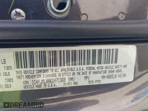 2019 Jeep Cherokee Latitude Plus with VIN 1C4PJMLXXKD471368, listed as a IAAI auction lot 42216434 with 51,804 mi miles and . Bid and sale history available at DreamBid. Image 9.