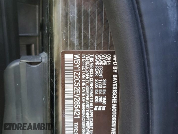 2014 BMW i3 с VIN WBY1Z2C52EV285421, выставлен на аукционе Copart как лот 58049395 с пробегом 80 614 миль миль и Чистый • Clean title. История ставок и продаж доступна на DreamBid. Изображение 12.