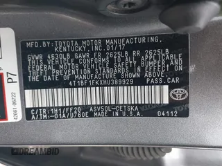 2017 Toyota Camry XLE with VIN 4T1BF1FKXHU389929, listed as a IAAI auction lot 42051551 with 98,285 mi miles. Bid and sale history available at carsss.com. Image 9.