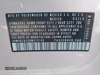 2013 Volkswagen Jetta GLI Autobahn with VIN 3VW4A7AJ3DM273190, listed as a IAAI auction lot 41885420 with 108,031 mi miles and . Bid and sale history available at DreamBid. Image 9.