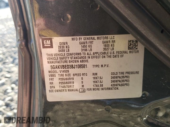 2011 Buick Enclave CXL-1 with VIN 5GAKVBED3BJ108581, listed as a Copart auction lot 48780205 with 171,788 mi miles and Salvage Title. Bid and sale history available at carsss.com. Image 15.