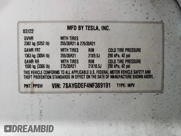 2022 Tesla Model Y Performance z VIN 7SAYGDEF4NF389191, wystawiony jako Copart lot #61443135 z przebiegiem 70 612 mil mil oraz Szkoda całkowita • Salvage title. Historia ofert i sprzedaży dostępna na DreamBid. Obrazek 12.