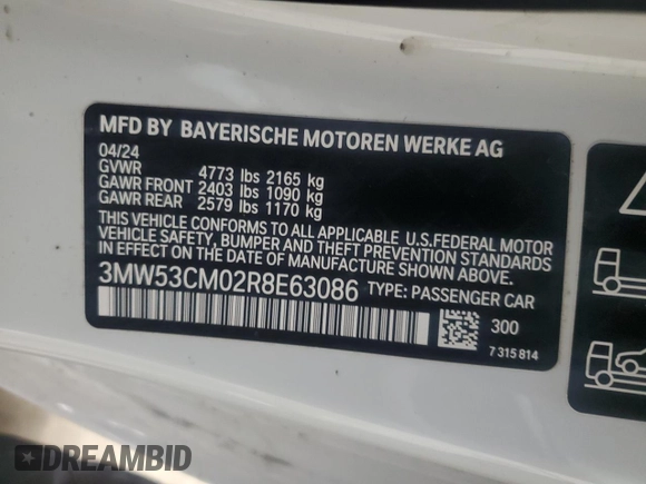 2024 BMW 2 Series M240i xDrive with VIN 3MW53CM02R8E63086, listed as a Copart auction lot 48104265 with 0 mi miles and Salvage Title. Bid and sale history available at carsss.com. Image 12.
