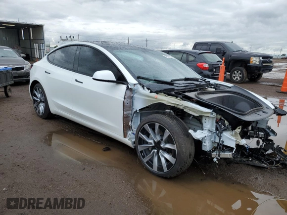 2025 Tesla Model 3 Long Range with VIN 5YJ3E1EB7SF928813, listed as a Copart auction lot 58837915 with 4,278 mi miles and Salvage title. Bid and sale history available at DreamBid. Image 4.