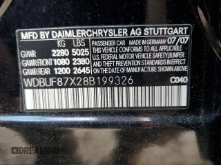 2008 Mercedes-Benz E 350 Luxury with VIN WDBUF87X28B199326, listed as a Copart auction lot 57283535 with 193,475 mi miles and Clean Title. Bid and sale history available at DreamBid. Image 12.