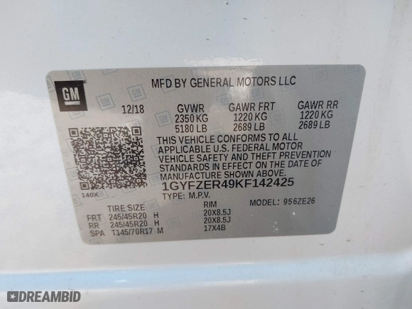 2019 Cadillac XT4 FWD Sport with VIN 1GYFZER49KF142425, listed as a IAAI auction lot 41416223 with 51,490 mi miles. Bid and sale history available at carsss.com. Image 9.