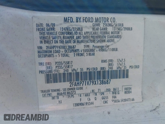 2009 Ford Police Interceptor с VIN 2FAHP71V79X138687, выставлен на аукционе IAAI как лот 41750117 с пробегом Не указан миль и . История ставок и продаж доступна на DreamBid. Изображение 9.