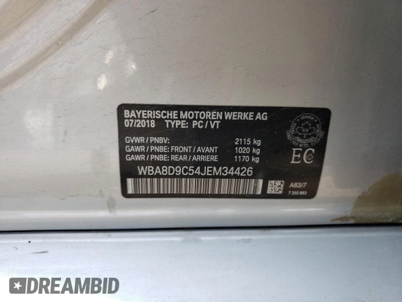 2018 BMW 3 Series 330i xDrive with VIN WBA8D9C54JEM34426, listed as a Copart auction lot 60487205 with 158,224 mi miles and Salvage title. Bid and sale history available at DreamBid. Image 12.
