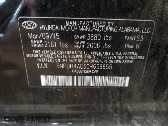 2016 Hyundai Elantra SE with VIN 5NPDH4AE5GH656655, listed as a Copart auction lot 76617374 with 98,959 mi miles and Salvage Title. Bid and sale history available at DreamBid. Image 12.