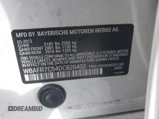 2013 BMW 5 Series 535i with VIN WBAFR7C54DC826402, listed as a IAAI auction lot 41913144 with Not Provided miles and . Bid and sale history available at DreamBid. Image 9.