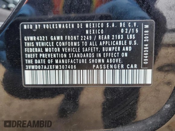 2015 Volkswagen Jetta Sedan 1.8T SE w/Connectivity with VIN 3VWD07AJXFM307406, listed as a Copart auction lot 46159295 with 125,168 mi miles and Salvage Title. Bid and sale history available at carsss.com. Image 12.