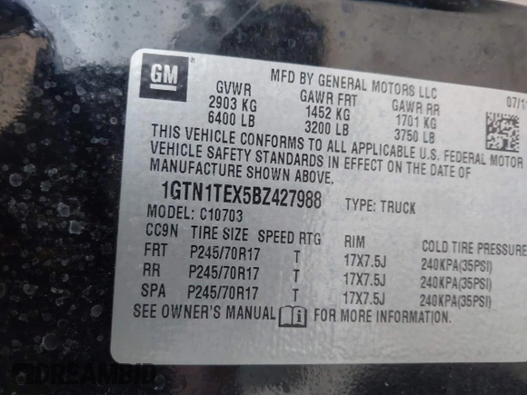 2011 GMC Sierra 1500 Work Truck z VIN 1GTN1TEX5BZ427988, wystawiony jako IAAI lot #41145994 z przebiegiem 152 219 mil mil oraz . Historia ofert i sprzedaży dostępna na DreamBid. Obrazek 9.