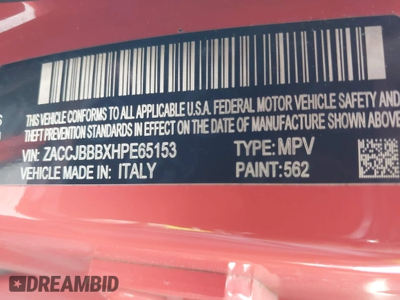 2017 Jeep Renegade Latitude with VIN ZACCJBBBXHPE65153, listed as a IAAI auction lot 41888902 with 97,221 mi miles. Bid and sale history available at carsss.com. Image 9.
