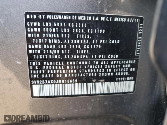 2018 Volkswagen Tiguan SEL z VIN 3VV2B7AX0JM013659, wystawiony jako Copart lot #54154665 z przebiegiem 86 603 mil mil oraz Szkoda całkowita • Salvage title. Historia ofert i sprzedaży dostępna na DreamBid. Obrazek 14.