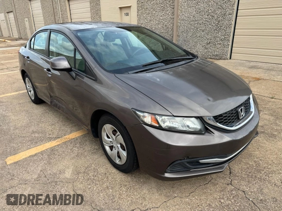 2013 Honda Civic LX with VIN 2HGFB2F56DH580635, listed as a Copart auction lot 59055755 with 52,186 mi miles and Clean title. Bid and sale history available at DreamBid. Image 1.