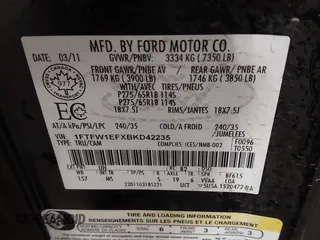 2011 Ford F-150 XL with VIN 1FTFW1EFXBKD42235, listed as a IAAI auction lot 41812147 with 220,144 mi miles. Bid and sale history available at carsss.com. Image 9.
