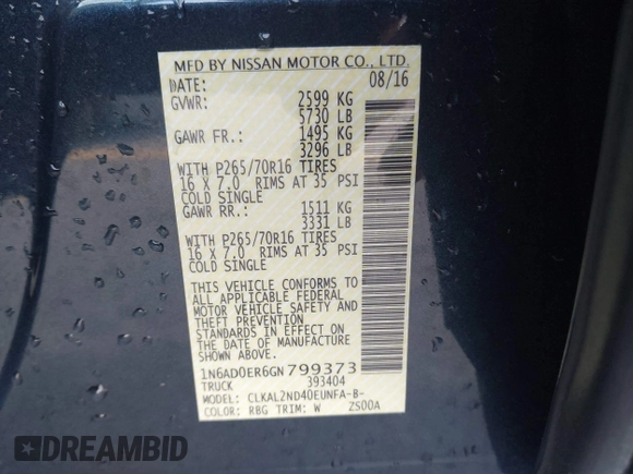 2016 Nissan Frontier SV z VIN 1N6AD0ER6GN799373, wystawiony jako IAAI lot #42093477 z przebiegiem 38 620 mil mil oraz . Historia ofert i sprzedaży dostępna na DreamBid. Obrazek 9.