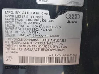 2009 Audi Q7 with VIN WA1AY74L09D023868, listed as a IAAI auction lot 41308776 with 176,541 mi miles and . Bid and sale history available at DreamBid. Image 9.