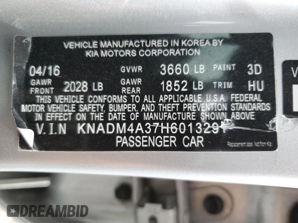 2017 Kia Rio LX with VIN KNADM4A37H6013291, listed as a Copart auction lot 50388275 with 76,364 mi miles and Salvage Title. Bid and sale history available at carsss.com. Image 12.