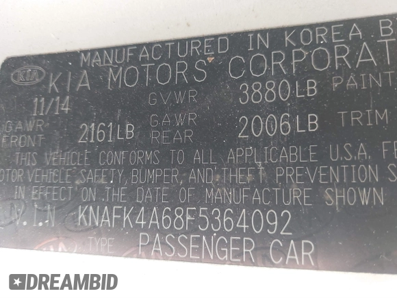 2015 Kia Forte LX with VIN KNAFK4A68F5364092, listed as a IAAI auction lot 41812358 with 100,682 mi miles. Bid and sale history available at carsss.com. Image 9.