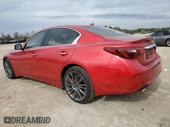 2020 Infiniti Q50 Red Sport 400 with VIN JN1FV7AP4LM630619, listed as a Copart auction lot 89322685 with 49,573 mi miles and Salvage title. Bid and sale history available at DreamBid. Image 2.