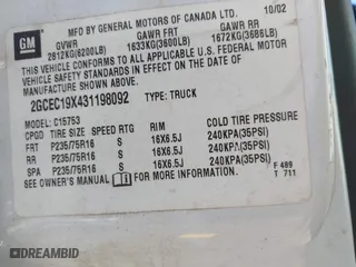 2003 Chevrolet Silverado 1500 Work Truck with VIN 2GCEC19X431198092, listed as a IAAI auction lot 41484994 with 89,757 mi miles. Bid and sale history available at carsss.com. Image 9.