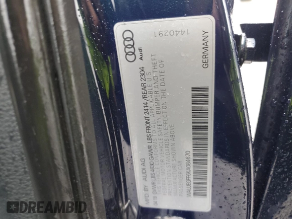 2019 Audi A3 Sedan S line Premium Plus with VIN WAUJEGFF6KA084670, listed as a Copart auction lot 39219814 with 53,151 mi miles. Bid and sale history available at carsss.com. Image 13.