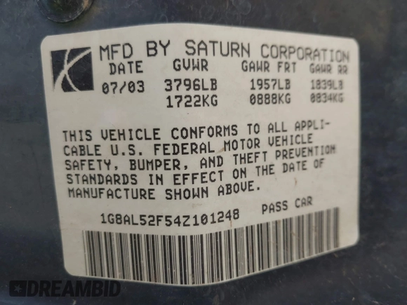 2004 Saturn ION ION 3 z VIN 1G8AL52F54Z101248, wystawiony jako IAAI lot #42052485 z przebiegiem 174 572 mil mil oraz . Historia ofert i sprzedaży dostępna na DreamBid. Obrazek 9.