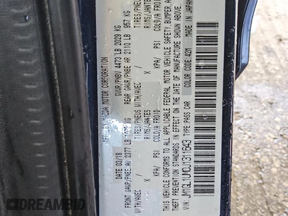 2018 Mazda Mazda6 Sport with VIN JM1GL1UM0J1311643, listed as a Copart auction lot 50707115 with 62,242 mi miles and Clean Title. Bid and sale history available at carsss.com. Image 12.