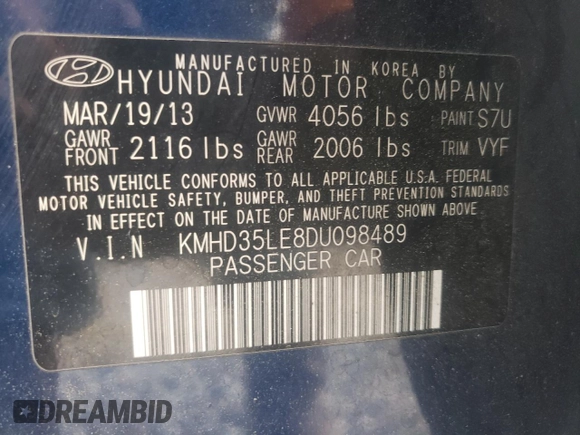 2013 Hyundai Elantra GT with VIN KMHD35LE8DU098489, listed as a Copart auction lot 52319825 with 103,248 mi miles and Salvage Title. Bid and sale history available at carsss.com. Image 12.