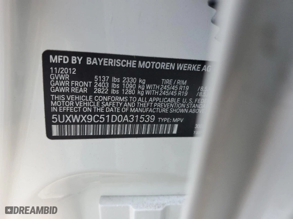 2013 BMW X3 xDrive28i with VIN 5UXWX9C51D0A31539, listed as a Copart auction lot 43190625 with 120,771 mi miles and Salvage Title. Bid and sale history available at carsss.com. Image 14.