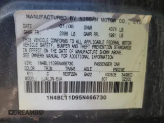 2005 Nissan Altima SE z VIN 1N4BL11D95N466730, wystawiony jako Copart lot #46730555 z przebiegiem Nie podano mil oraz Czysty tytuł • Clean title. Historia ofert i sprzedaży dostępna na DreamBid. Obrazek 12.